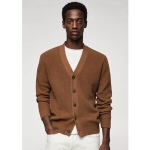 Mango Structured Cotton Cardigan in Brown Size Large